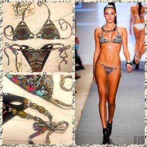 SET ✨ Beach Bunny 2014 Runway Fashion Show Vintage Rasta Babe Beaded Boho Bikini